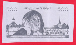 VERSO DU 500 FRANCS PASCAL ESSAI DE COULEUR TAILLE DOUCE L'EMBOSSAGE AU DOS EST REMARQUABLE RARE DANS CETTE QUALITÉ - Fiktive & Specimen