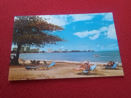 POSTAL POST CARD PUERTO RICO REFRESCANTE VISTA DE LA PLAYA DE ISLA VERDE, SAN JUAN VIEW OF THE BEACH, CARTE POSTALE VER. - Puerto Rico