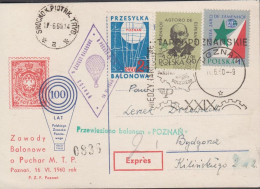 1960. POLSKA. Interesting Balloon CARD With Complete Set ESPERANTO And Vignette PRZESYL... (Michel 1111-1112) - JF438623 - Cartas & Documentos