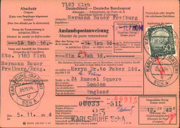 1954, 50 Pf. Heuss I Als EF Auf Kompletter Auslandspostanweisung Ab KARLSHUHE - Otros & Sin Clasificación