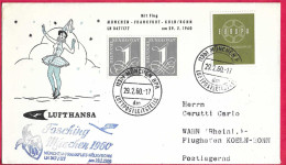 GERMANY - FIRST FLIGHT LUFTHANSA LH347 -MUNCHEN/FRANKFURT/ BONN *29.2.60* ON OFFICIAL COVER - Premiers Vols