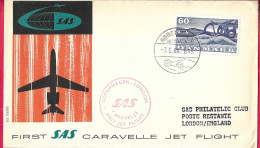 DANMARK - FIRST CARAVELLE FLIGHT - SAS - FROM KOBENHAVN TO LONDON*7.5.60* ON OFFICIAL COVER - Aéreo