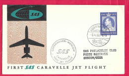 DANMARK - FIRST CARAVELLE FLIGHT - SAS - FROM KOBENHAVN TO MOSCOW *3.4.60* ON OFFICIAL COVER - Poste Aérienne