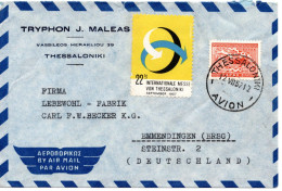 64896 - Griechenland - 1957 - 3Dr EF A LpBf THESSALONIKI -> Westdeutschland, M Messe-Aufkleber - Covers & Documents