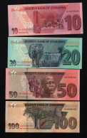 Zimbabwe Set 4 Pcs 10-20-50-100 Dollars 2020 Unc - Zimbabwe