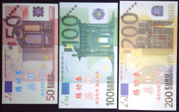 CHINE/CHINA * Lot De 3 Billets/Notes TEST * 50, 100 & 200 Euros * État/Grade NEUF/UNC * - Fictifs & Spécimens