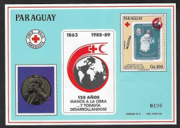 Paraguay 1989 SPECIMEN Muestra Henry Dunant Croix Rouge Red Cross Nobel Timbre Sur Timbre Stamp On Stamp Bloc ** - Henry Dunant