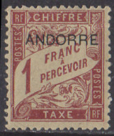 ANDORRE - Timbre Taxe 1931 1f - Unused Stamps