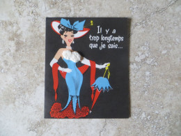 Carte Fantaisie Ouvrante Humour Belle Pin Up Stylisée Ombrelle Poitrine Gonflé En Peluche Capeline Heureux Anniversaire - A Systèmes