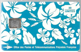 CARTE-PUCE-POLYNESIE-PF17a-30U-SC5-S/Entourage-PAREO BLEU Brillant-9 N°TGE-N°C42100731-UTILISETBE- - Polynésie Française