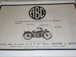ANCIENNE PUBLICITE MOTOCYCLETTE ABC 1919 - Moto