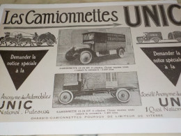 ANCIENNE PUBLICITE  LES CAMIONNETTES  UNIC  1919 - Trucks