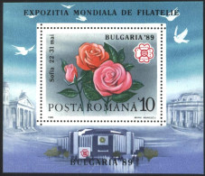 Mint S/S Philatelic Exhibition Bulgaria Roses  1989 From Bulgaria - Esposizioni Filateliche