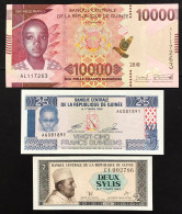 Guinea Guinee  25 Francs 1985 + 10000 Francs 2018 + 2 Sylis 1981 Sup/unc   Lotto 4466 - Guinea