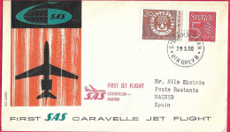 SVERIGE - FIRST CARAVELLE FLIGHT - SAS - FROM STOCKHOLM TO MADRID*29.5.60* ON OFFICIAL COVER - Lettres & Documents