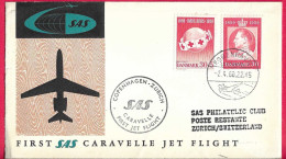 DANMARK - FIRST CARAVELLE FLIGHT - SAS - FROM KOBENHAVN TO ZURICH *2.4.60* ON OFFICIAL COVER - Airmail