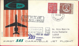 SVERIGE - FIRST CARAVELLE FLIGHT - SAS - FROM STOCKHOLM TO LISBON *29.5.60* ON OFFICIAL COVER - Brieven En Documenten
