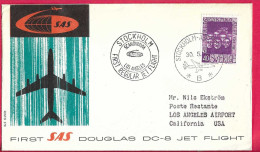 SVERIGE - FIRST DOUGLAS DC-8 FLIGHT - SAS - FROM STOCKHOLM TO LOS ANGELES *30.5.60* ON OFFICIAL COVER - Brieven En Documenten
