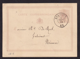 DDEE 029 -- Entier Lion Couché Double Cercle BAUDOUR 1874 - Cachet Porcelaines , Produits Réfractaires De Fuisseaux - Cartoline 1871-1909