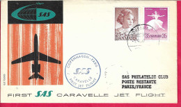 DANMARK - FIRST CARAVELLE FLIGHT - SAS - FROM KOBENHAVN TO PARIS *1.4.60* ON OFFICIAL COVER - Luchtpostzegels