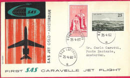 NORGE - FIRST SAS CARAVELLE FLIGHT - FROM OSLO TO AMSTERDAM *25.4.60* ON OFFICIAL COVER - Cartas & Documentos