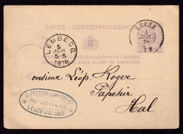 DDEE 033 -- Entier Lion Couché Double Cercle LEUZE 1878 - Cachet Peeters-Carpentier , Papiers En Gros - Postcards 1871-1909