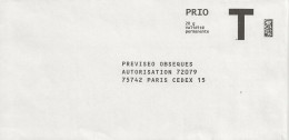 Lettre T, Prévisio Obsèques, Prio 20gr - Karten/Antwortumschläge T