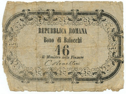 16 BAJOCCHI BONO REPUBBLICA ROMANA STATO PONTIFICIO 05/05/1849 MB/MB+ - Altri & Non Classificati