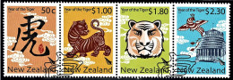 New Zealand 2010 Year Of The Tiger Set As Strip Of 4 Used - Usados