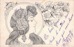 Illustrateur Non Signé - Femme Avec Bandeau Brodé Et Fleurs - Profil - Carte Postale Ancienne - Schilbach