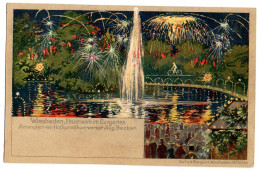 Allemagne --WIESBADEN--Feuerwerk Im Curgarten--Litho..-carte Précurseur Colorisée - Wiesbaden