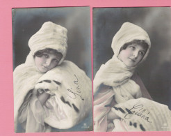 XA1378 JEUNE FILLE  FILLETTE , ENFANT, GIRL , SET OF 2 FAMOUS CHILD MODEL KATHERINE IN WHITE MINK FUR - Portraits