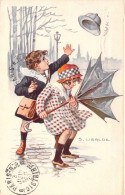 ENFANTS - Illustration Signée S. UBALDE - Coup De Vent Sur Les Rues Pavets - Parapluie  - Carte Postale Ancienne - Cartes Humoristiques