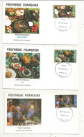 FDC, Premier Jour, POLYNESIE FRANCAISE,Tahiti, PAPEETE , Plats Polynésiens, Four Tahitien,  1985 Et 1987, LOT DE 3 - Covers & Documents