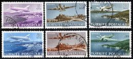 Türkiye 1949 Mi 1225-1230 Airmail Stamps | Turkish Aircraft | Douglas DC6, Vickers Viking 18, Curtiss-Wright CW-22 - Used Stamps