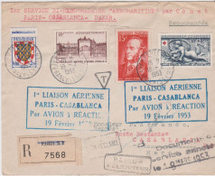Cachet 1ère Liaison Aérienne Paris Casablanca Par Avion à Réaction 19 2 1953 / 1er Service Bi Hebdomadaire Aéromaritime - 1927-1959 Lettres & Documents