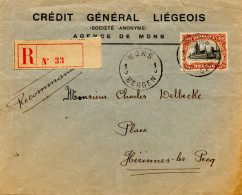 BELGIQUE - COB 142 SIMPLE CERCLE BILINGUE EVIDE MONS SUR LETTRE RECOMMANDEE, 1919 - 1915-1920 Alberto I