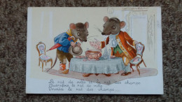 CPA LE RAT DE VILLE ET LE RAT DES CHAMPS  DESSIN ILLUSTRATEUR MAUZAN EXTRAIT DE LA FABLE REPAS ANIMAUX HABILLES - Contes, Fables & Légendes