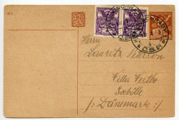 Czechoslovakia 1921 Uprated 40h. Chain Breaker Postal Card; Královské Vinohrady To Svebølle, Denmark - Postcards