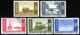 Türkiye 1953 Mi 1369-1373 Republic, 30th Anniversary | Railways, Train, Airport, Plane, Army, Flag, Combine Harvester - Used Stamps