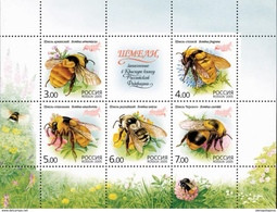 Russia 2005 Insects Bumblebees Bee Insect Flowers Fauna Animals Nature Bombus M/S Stamps Mi BL81 (1266-70) Sc 6912f - Abeilles