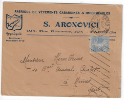 PARIS 24 R CLERY Lettre Entête Vêtement ARONOVICI 40c Semeuse Bleu Yv 237 Ob Meca KRAG 10 Lignes Obliques 1930 B024206 - Annullamenti Meccaniche (Varie)