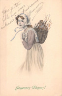Carte Viennoise - Illustrateur M M Vienne N°350 - Femme Avec Sa Hôte Aux Lapins - Pâques - Carte Postale Ancienne - Mujeres