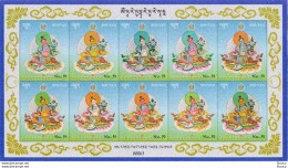Bhutan 2021 Rayon Silk Stamp Goddess Tara Mother Of Buddha, Buddhism Unique Unusual 10v Sheetlet MNH As Per Scan - Buddismo