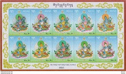 Bhutan 2021 Rayon Silk Stamp Goddess Tara Mother Of Buddha, Buddhism Unique Unusual 10v Sheetlet MNH As Per Scan - Hinduism
