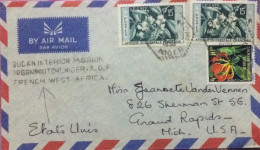 FRECH NIGER (FRENCH WEST AFRICA) 1958, COVER USED TO USA, SUDAN INTERIOR MISSION, DOGONDOUTCHI, A.O.F., 3 FLOWER STAMP. - Brieven En Documenten