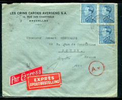 Belgique - 2 étiquettes Exprès Sur Enveloppe Commerciale De Bruxelles Pour La France En 1944 - Référence  A 56 - Storia Postale