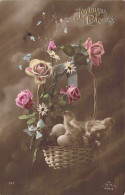 Pâques - Panier De Fleurs Et Oeufs - Poussin - Carte Postale Ancienne - Easter