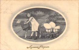 Pâques - Charette à Mouton Chargée D'œuf - Fillette - Carte Postale Ancienne - Easter