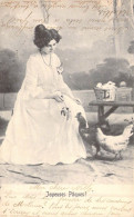 PAQUES - Femme Assise Qui Donne à Manger Aux Poules - Joyeuses Pâques ! - Carte Postale Ancienne - Pâques